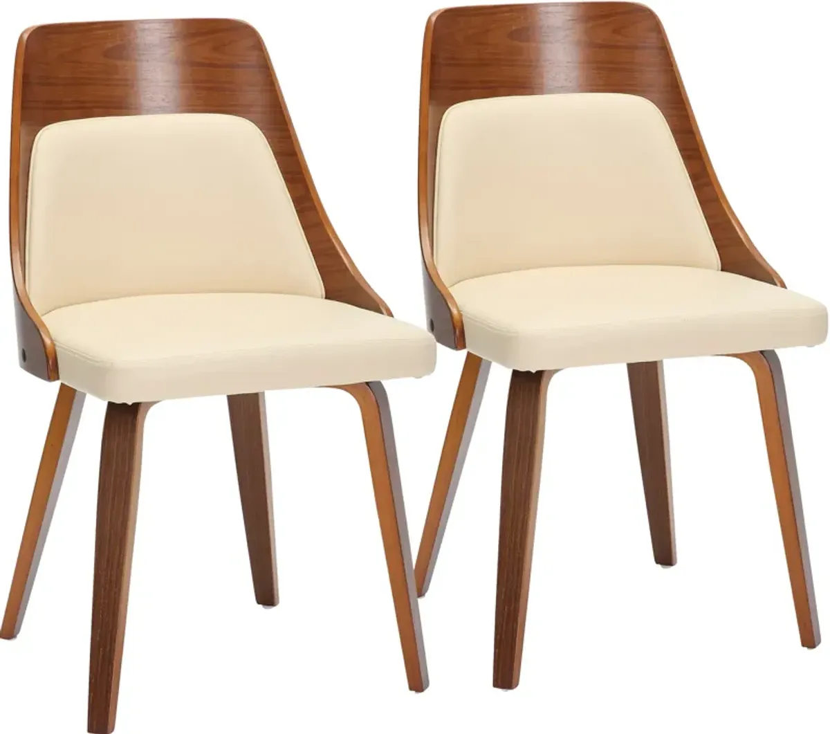 Carla Set of 2 Dining Chairs - Cream Vegan Leather/Walnut