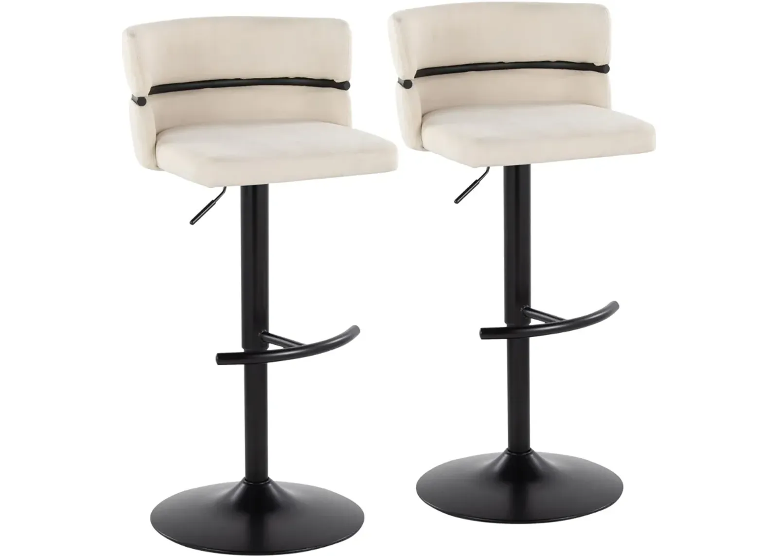 Anabelle Set of 2 Adjustable Swivel Bar Stools - Cream/Black