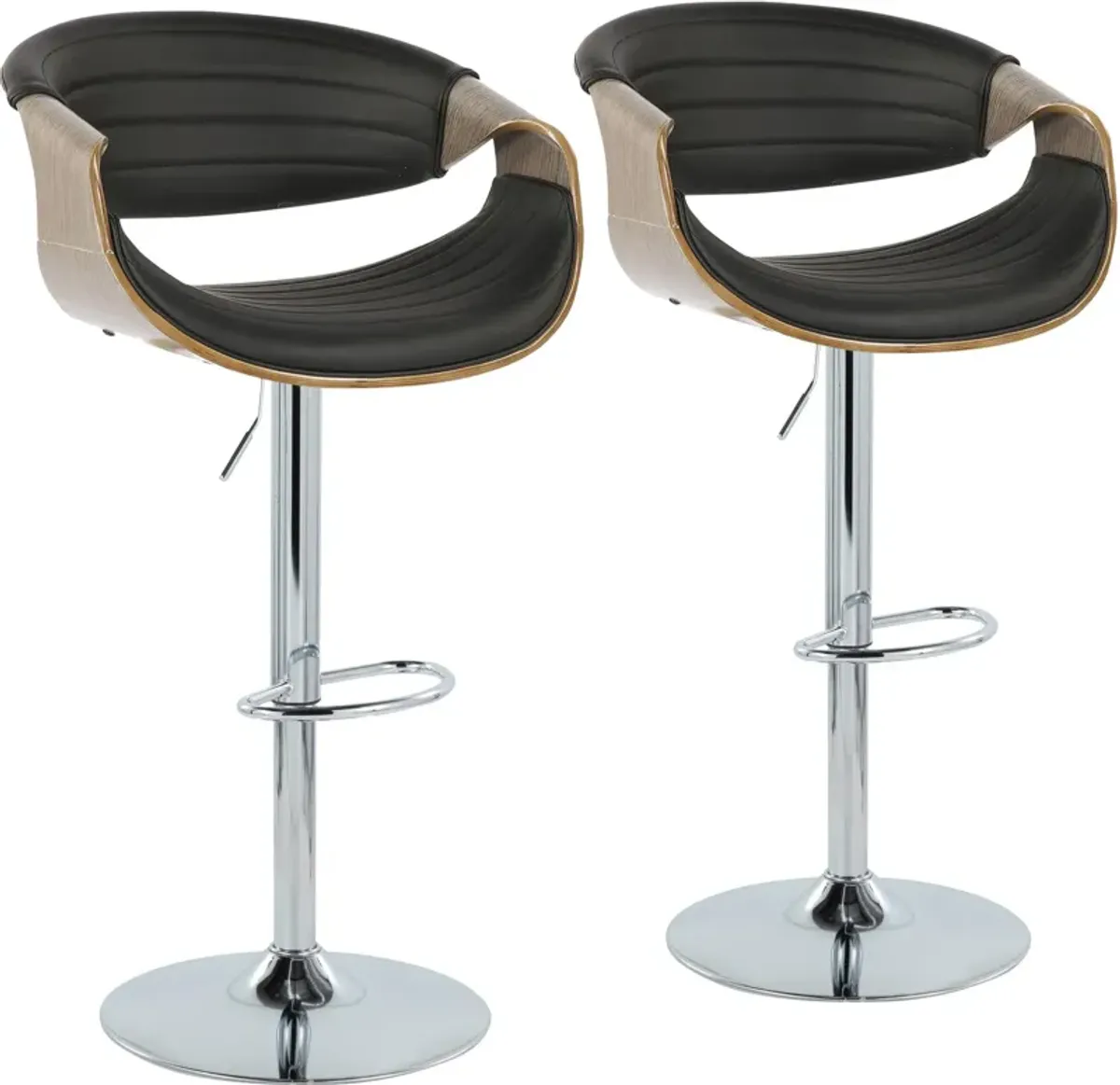 Leo Set of 2 Adjustable Swivel Bar Stools - Black Vegan Leather/Gray