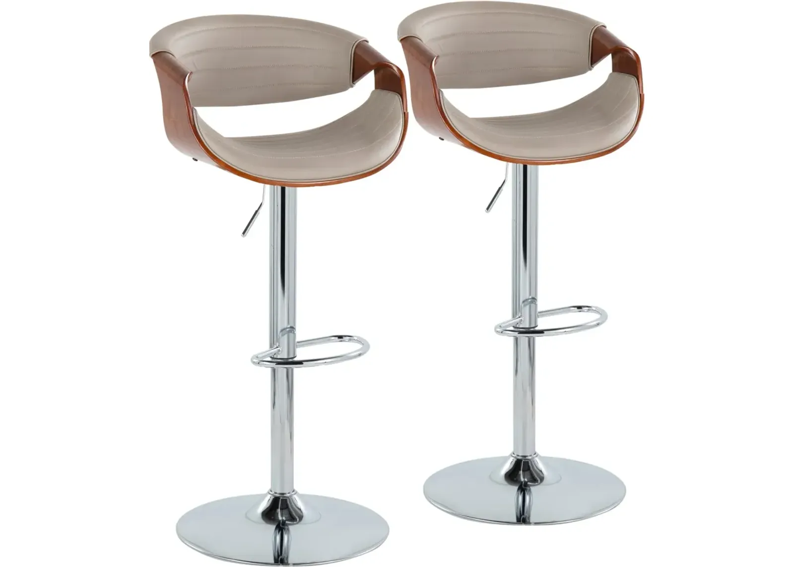 Leo Set of 2 Adjustable Swivel Bar Stools - Gray Vegan Leather/Walnut