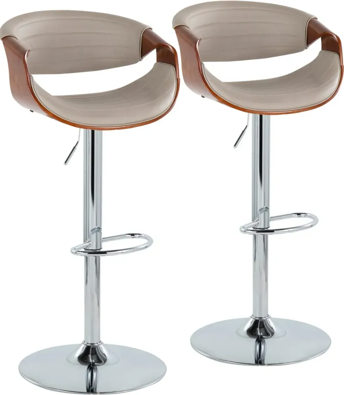 Leo Set of 2 Adjustable Swivel Bar Stools - Gray Vegan Leather/Walnut