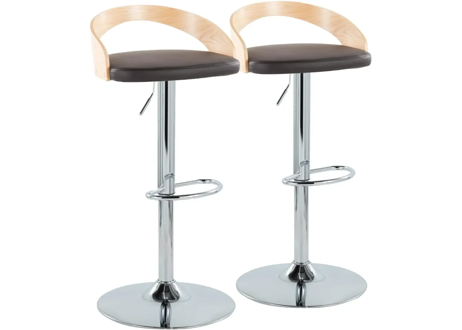 Cocina Set of 2 Adjustable Swivel Bar Stools - Brown Vegan Leather/Natural