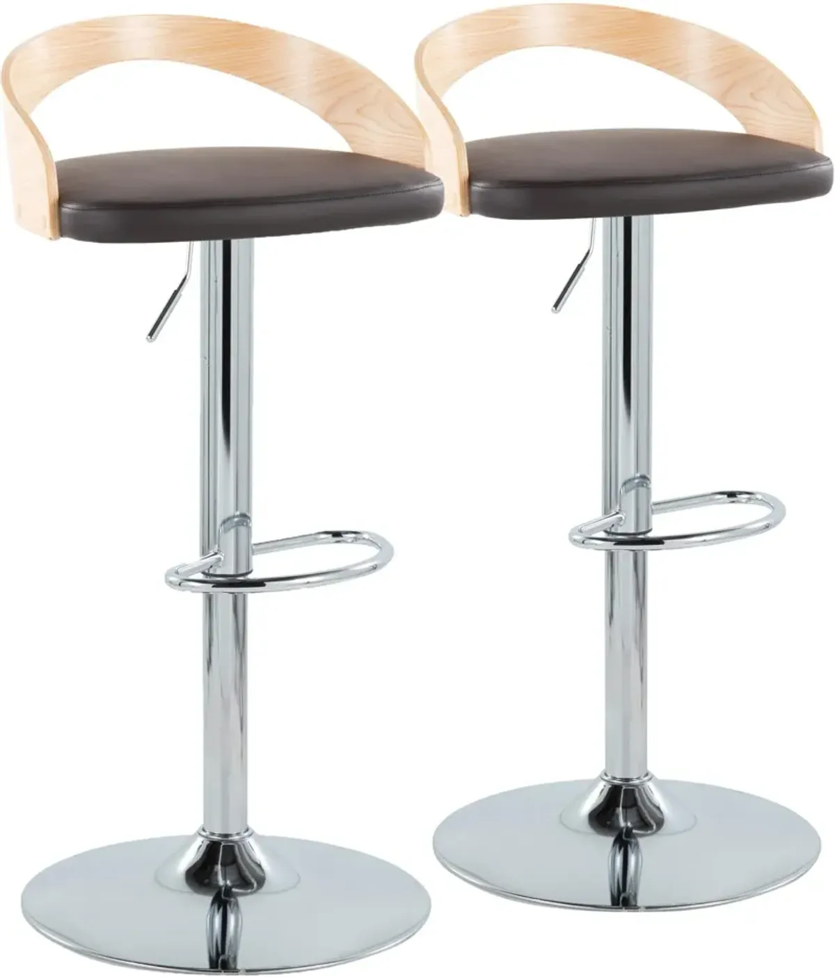 Cocina Set of 2 Adjustable Swivel Bar Stools - Brown Vegan Leather/Natural