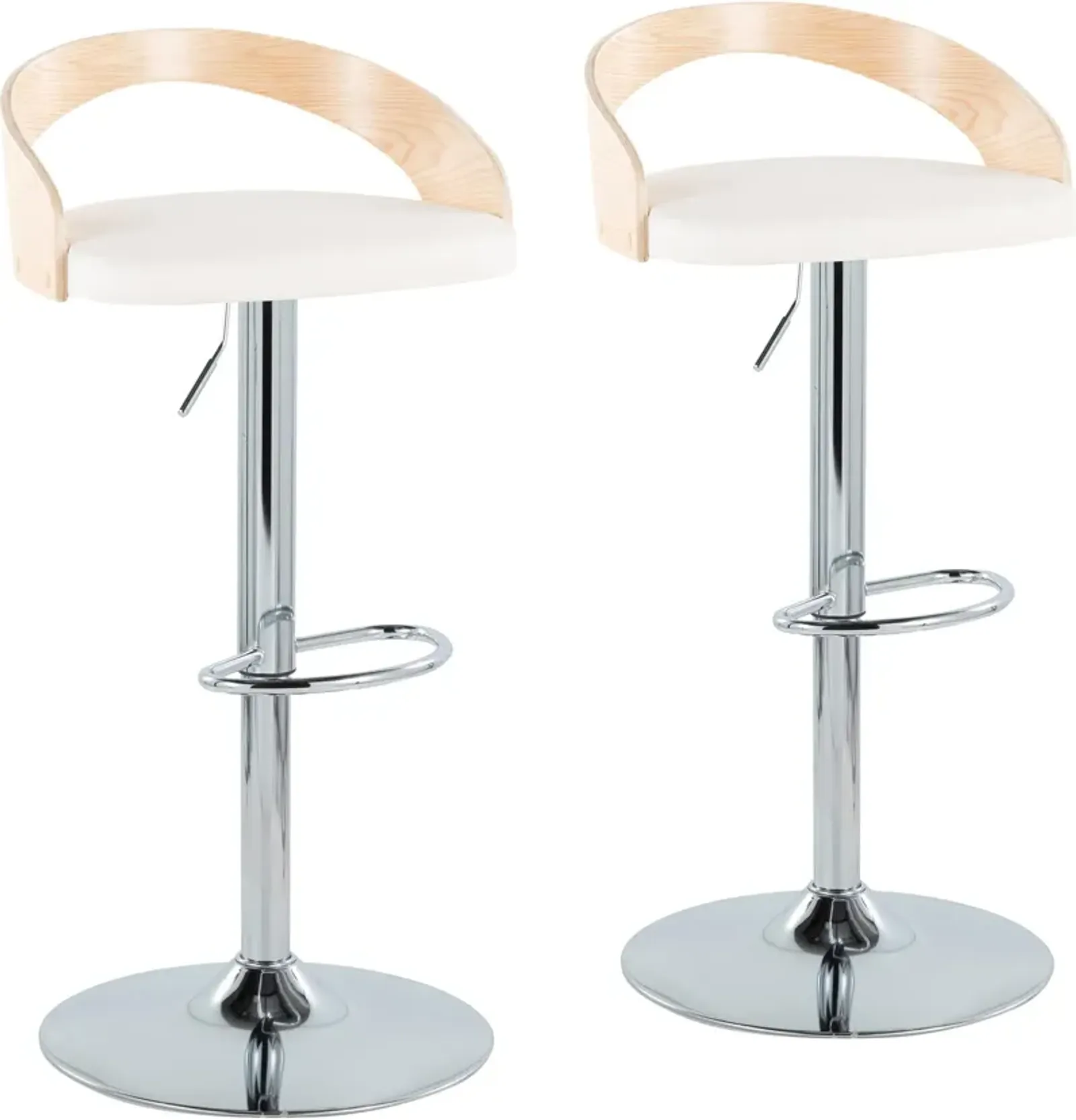 Cocina Set of 2 Adjustable Swivel Bar Stools - White Vegan Leather/Natural