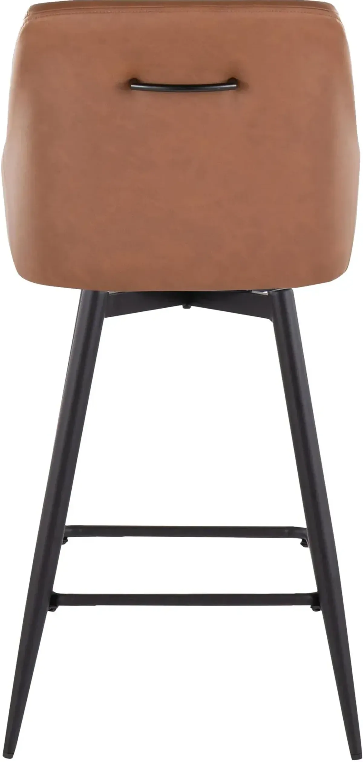 Neo Set of 2 Counter-Height Swivel Stools with Metal Base - Brown Vegan Leather