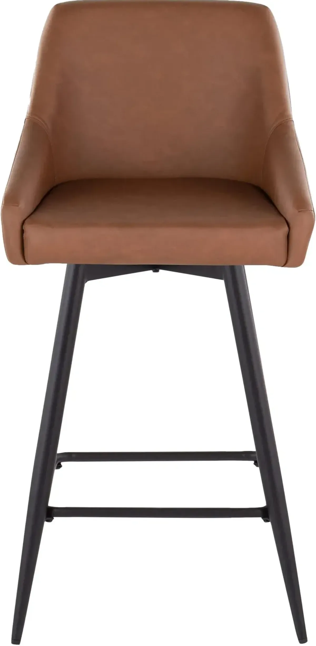 Neo Set of 2 Counter-Height Swivel Stools with Metal Base - Brown Vegan Leather