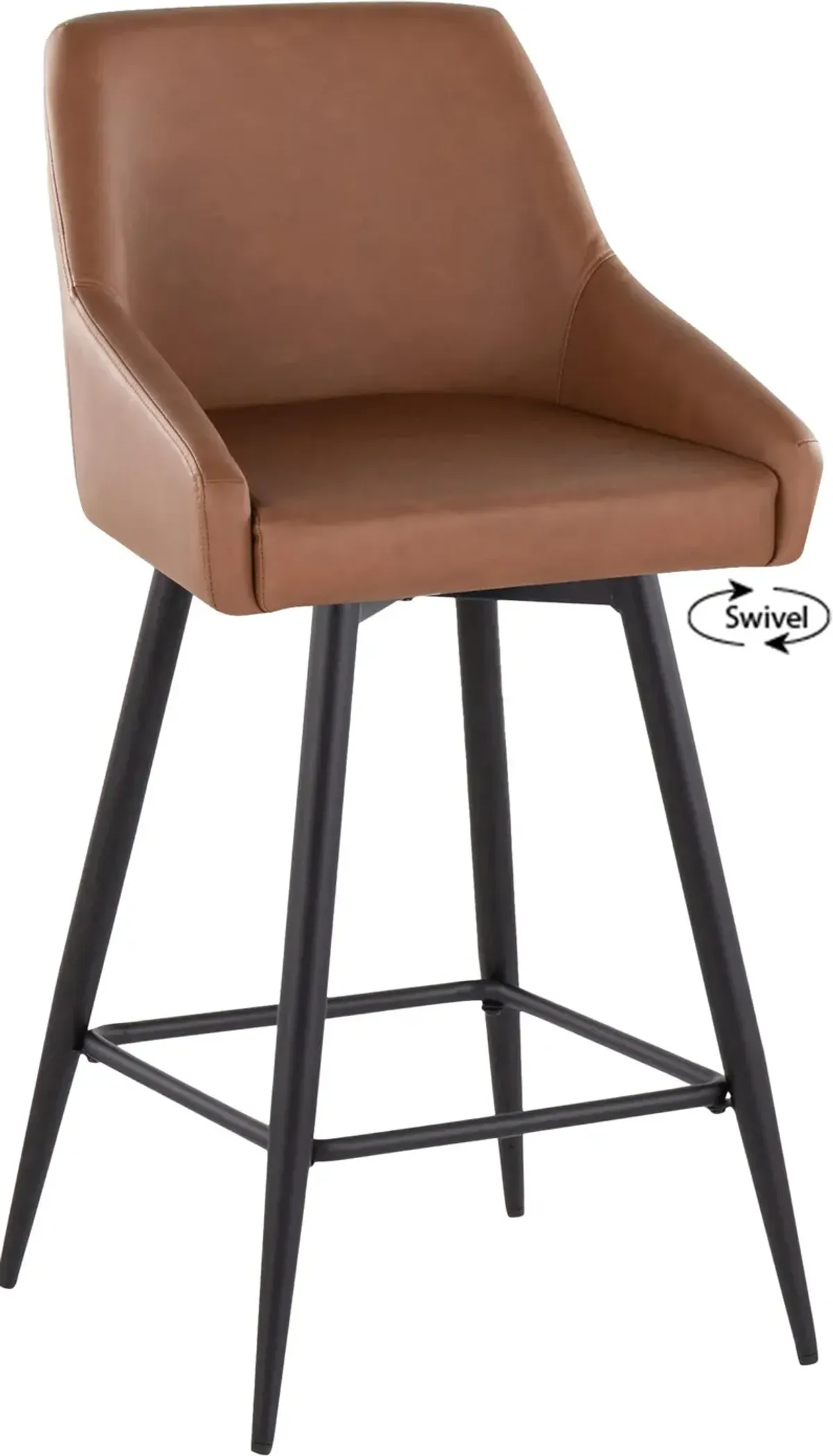 Neo Set of 2 Counter-Height Swivel Stools with Metal Base - Brown Vegan Leather