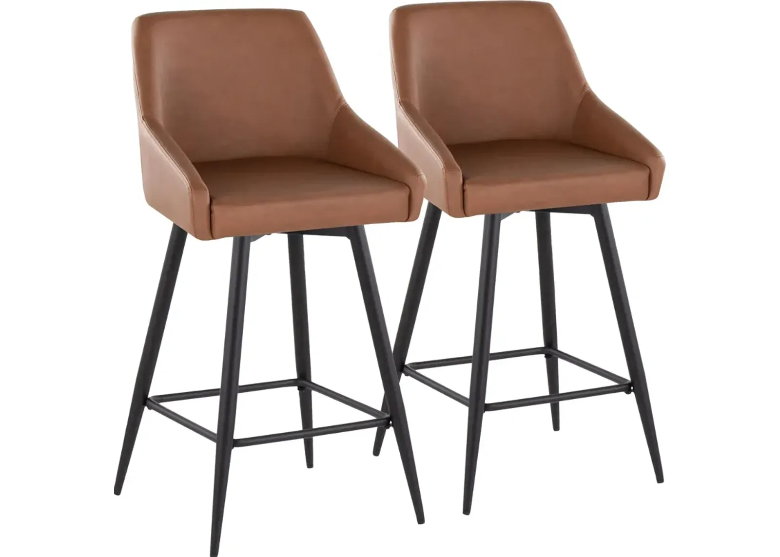 Neo Set of 2 Counter-Height Swivel Stools with Metal Base - Brown Vegan Leather