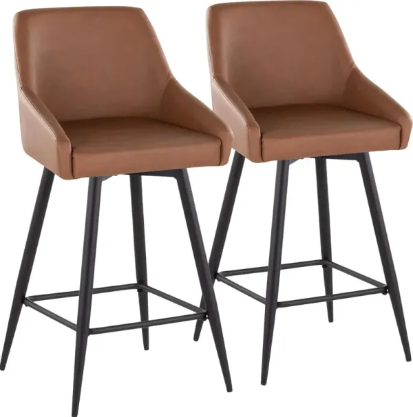 Neo Set of 2 Counter-Height Swivel Stools with Metal Base - Brown Vegan Leather