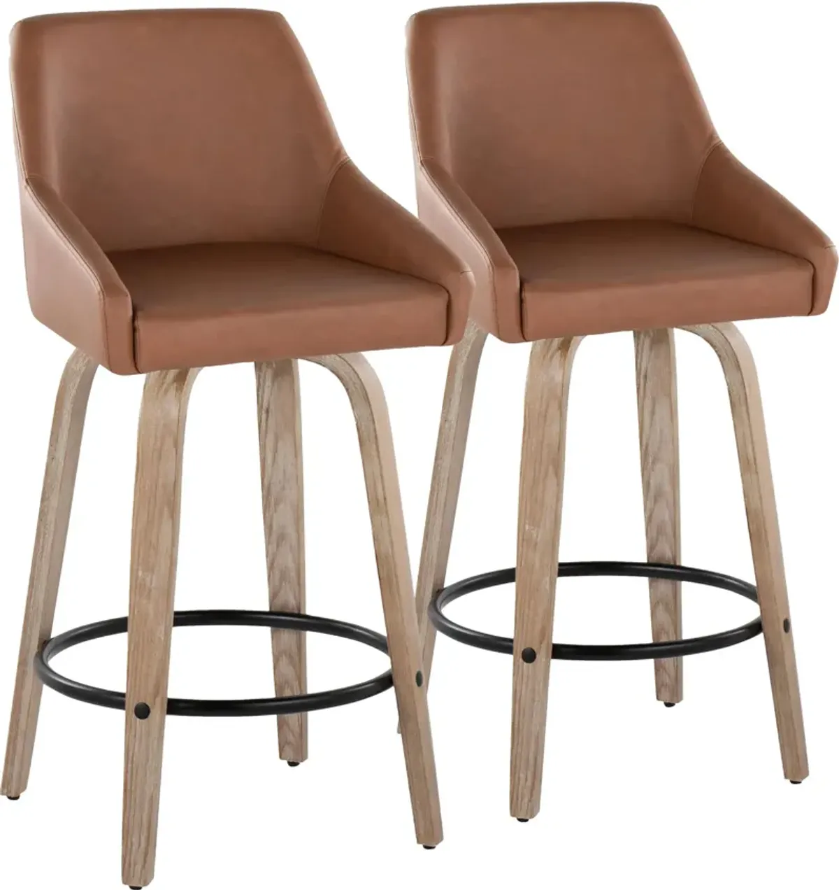 Neo Set of 2 Counter-Height Swivel Stools - Brown Vegan Leather