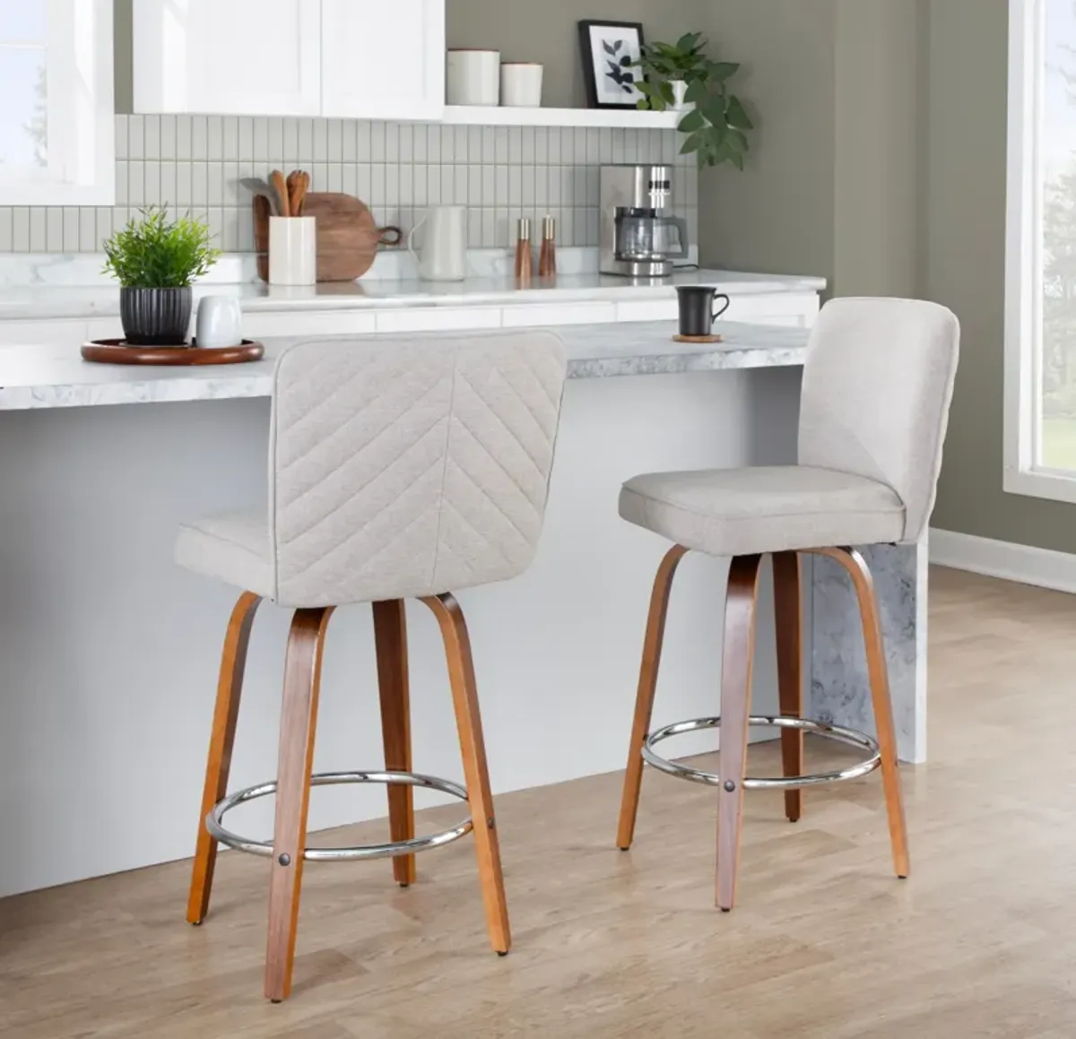 Robby Set of 2 Swivel Counter-Height Stools - Beige