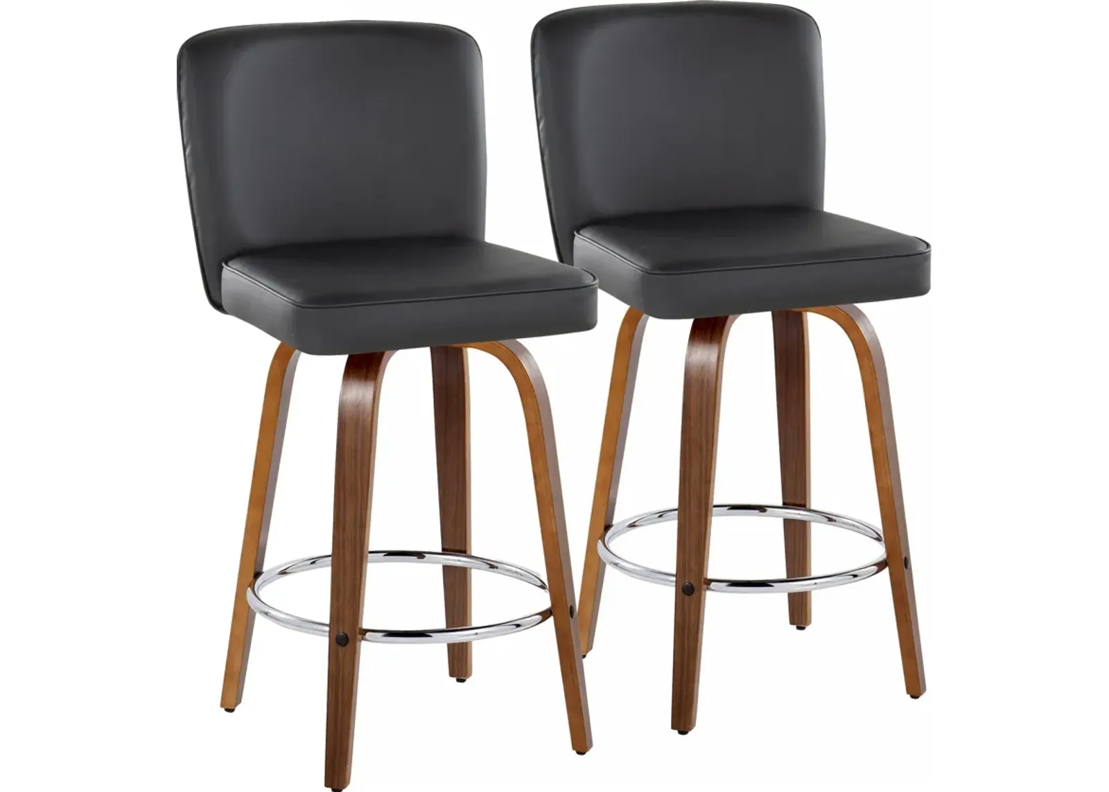 Robby Set of 2 Swivel Counter-Height Stools - Black Vegan Leather