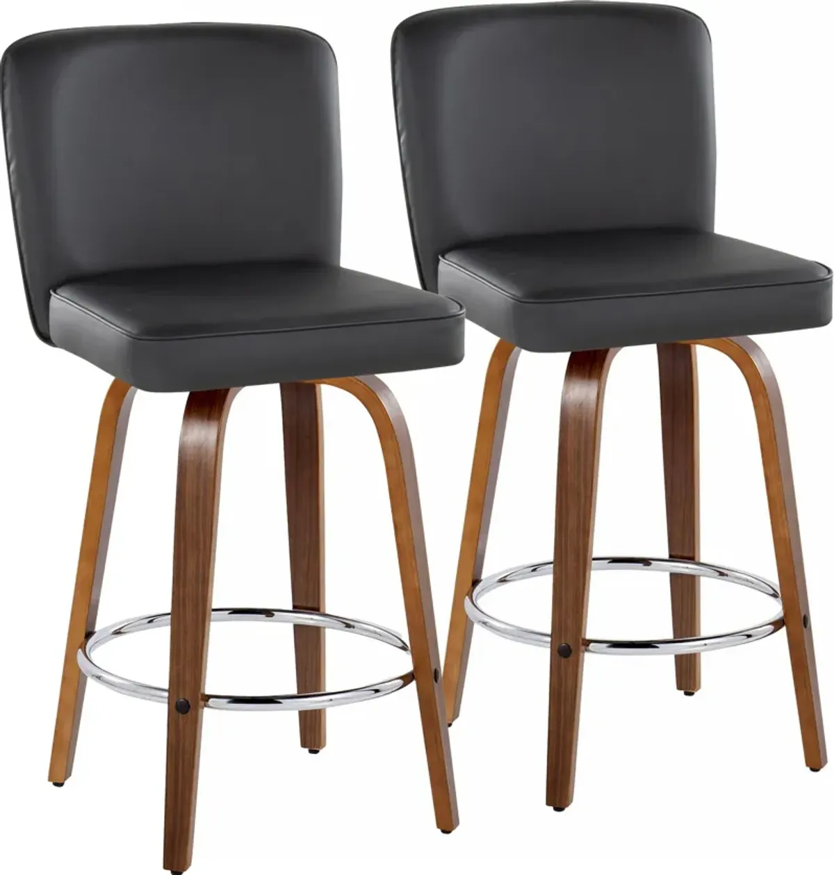 Robby Set of 2 Swivel Counter-Height Stools - Black Vegan Leather