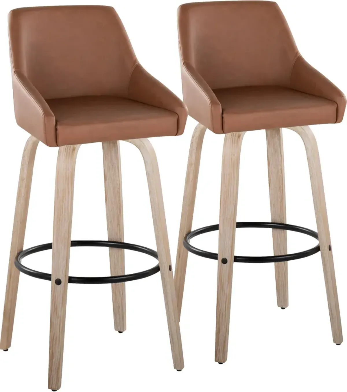 Neo Set of 2 Swivel Bar Stools - Brown Vegan Leather