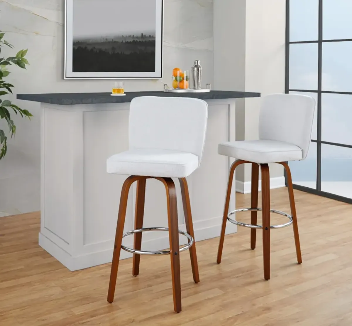 Robby Set of 2 Swivel Bar Stools - White