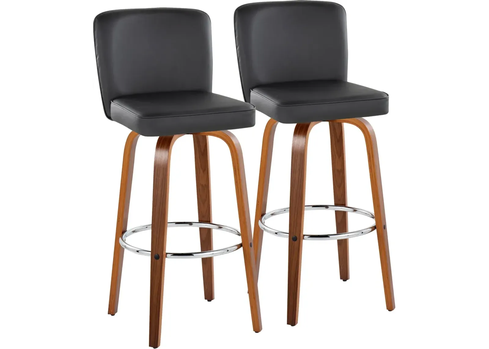 Robby Set of 2 Swivel Bar Stools - Black Vegan Leather