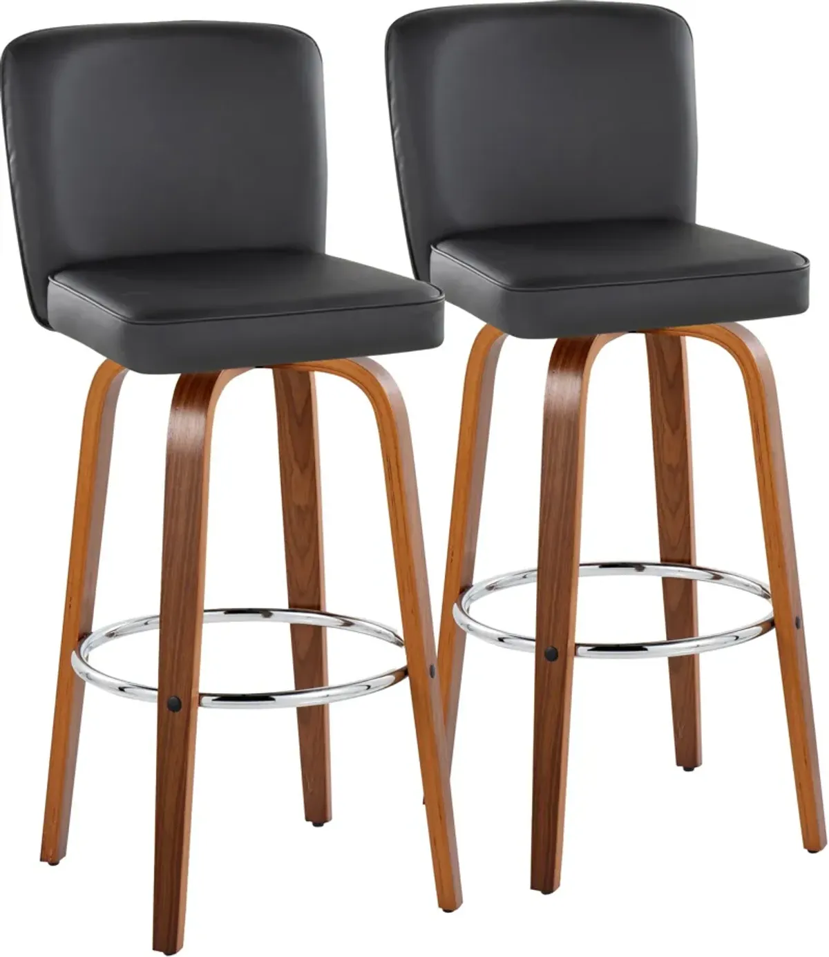 Robby Set of 2 Swivel Bar Stools - Black Vegan Leather