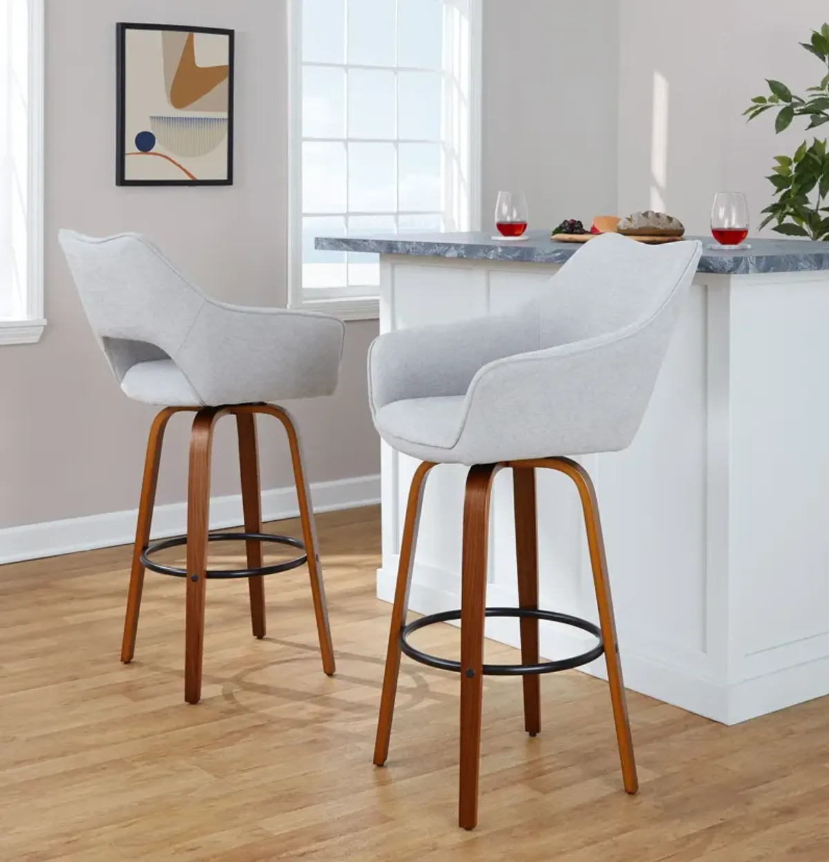 Casio Set of 2 Swivel Bar Stools - Gray/Light Walnut