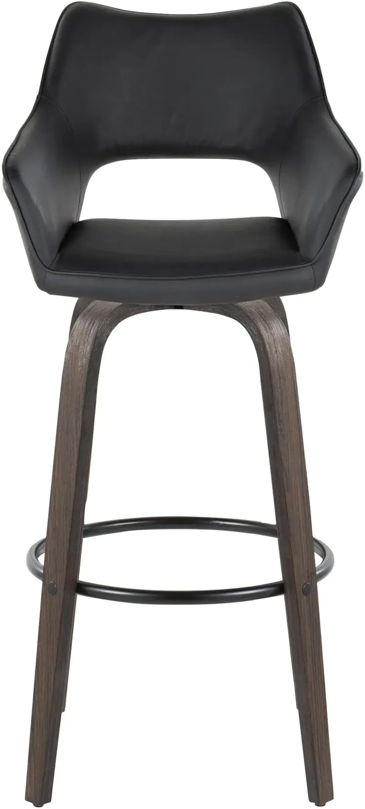 Casio Set of 2 Swivel Bar Stools - Black Vegan Leather/Dark Walnut