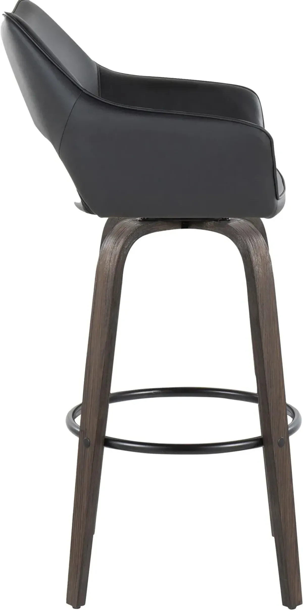 Casio Set of 2 Swivel Bar Stools - Black Vegan Leather/Dark Walnut