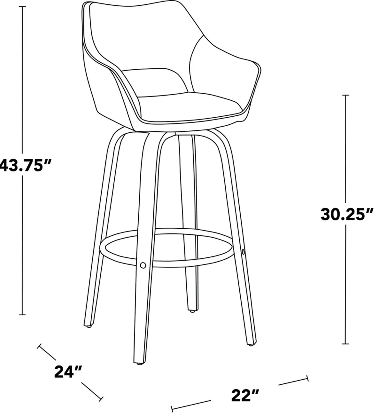 Casio Set of 2 Swivel Bar Stools - Black Vegan Leather/Dark Walnut