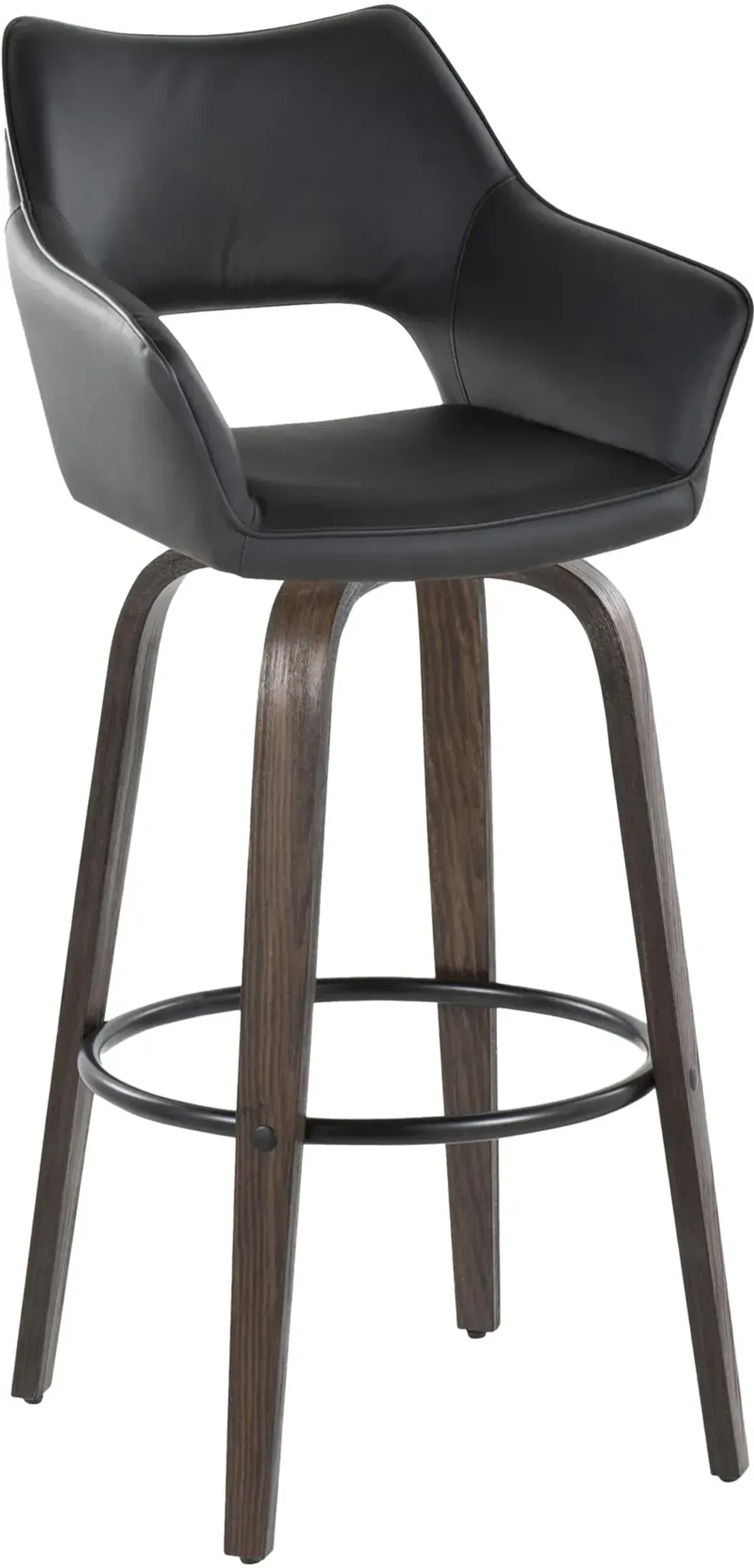 Casio Set of 2 Swivel Bar Stools - Black Vegan Leather/Dark Walnut