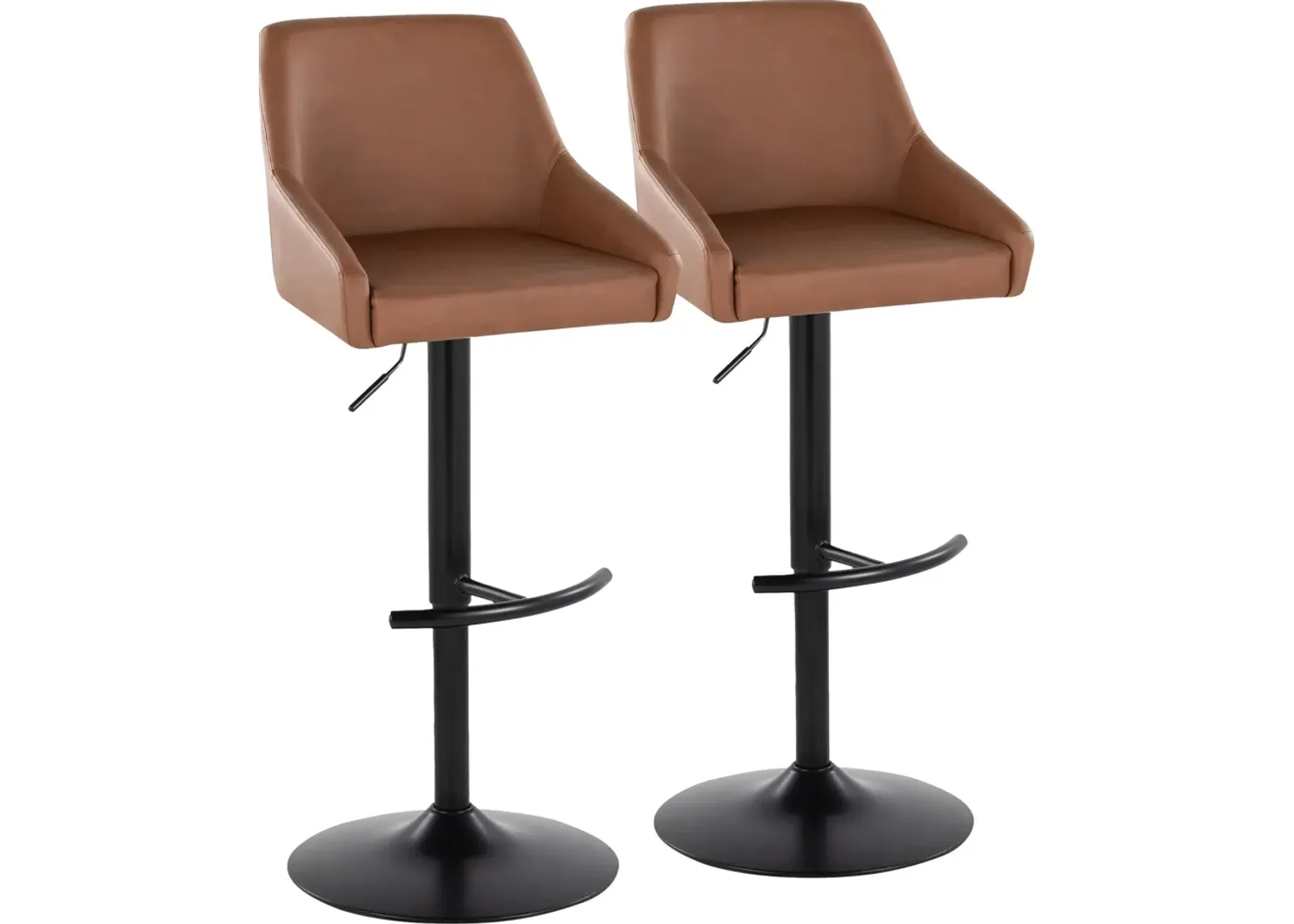 Neo Set of 2 Adjustable Swivel Bar Stools - Brown Vegan Leather/Black