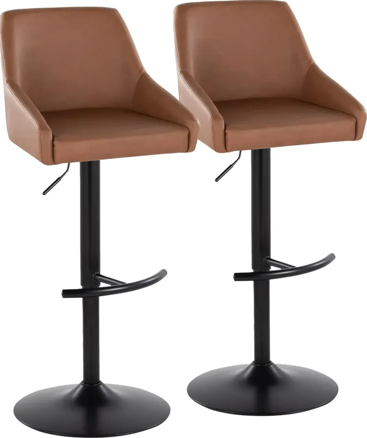 Neo Set of 2 Adjustable Swivel Bar Stools - Brown Vegan Leather/Black