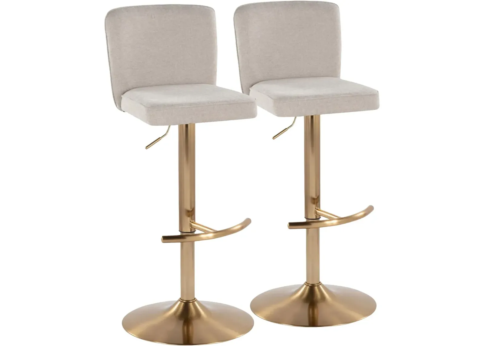 Robby Set of 2 Adjustable Swivel Bar Stools - Beige/Gold