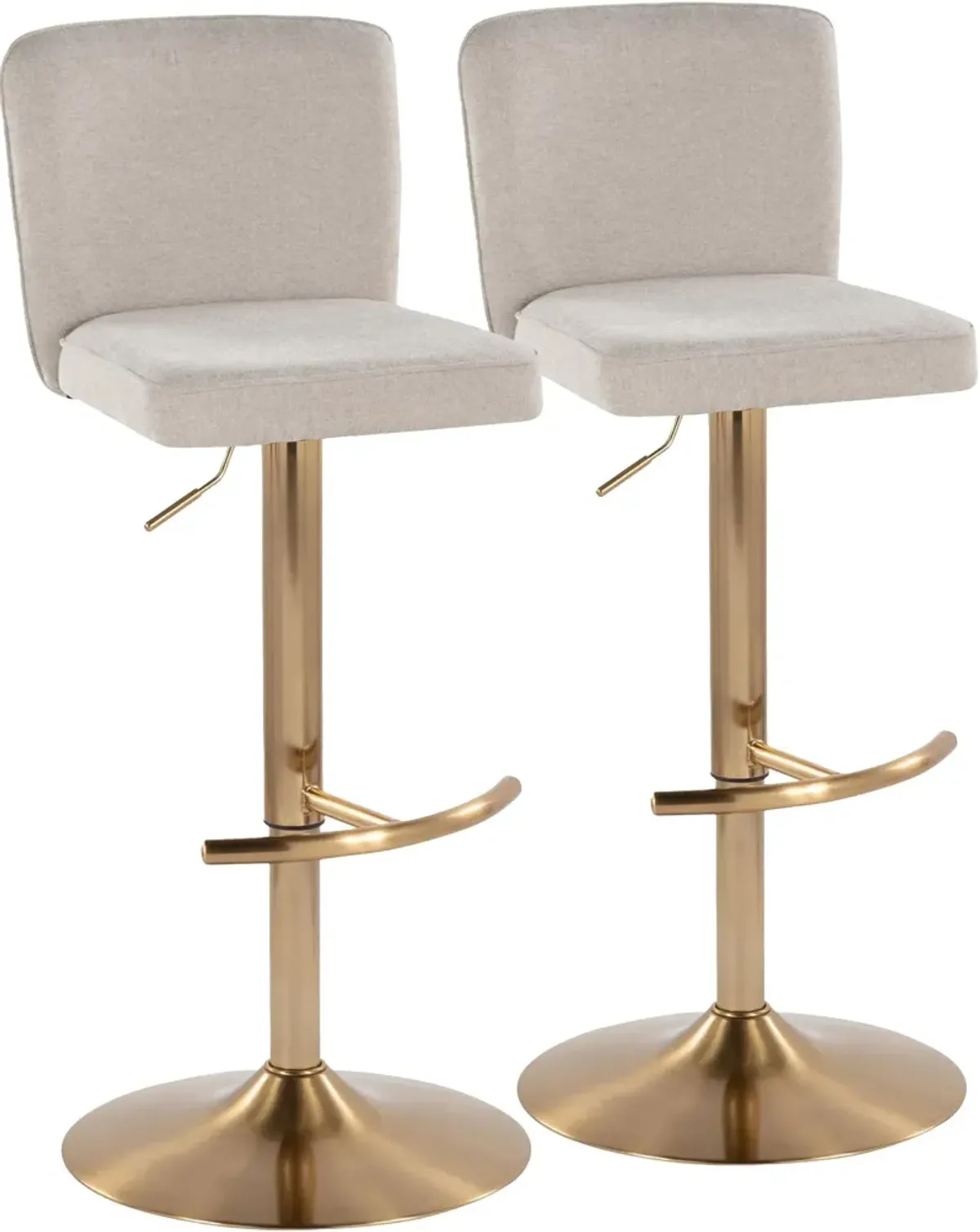 Robby Set of 2 Adjustable Swivel Bar Stools - Beige/Gold