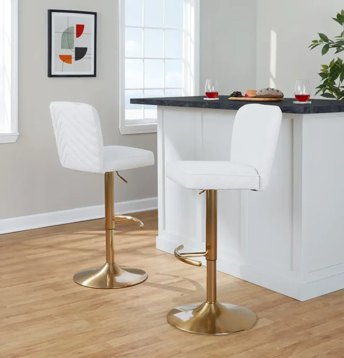 Robby Set of 2 Adjustable Swivel Bar Stools - White/Gold