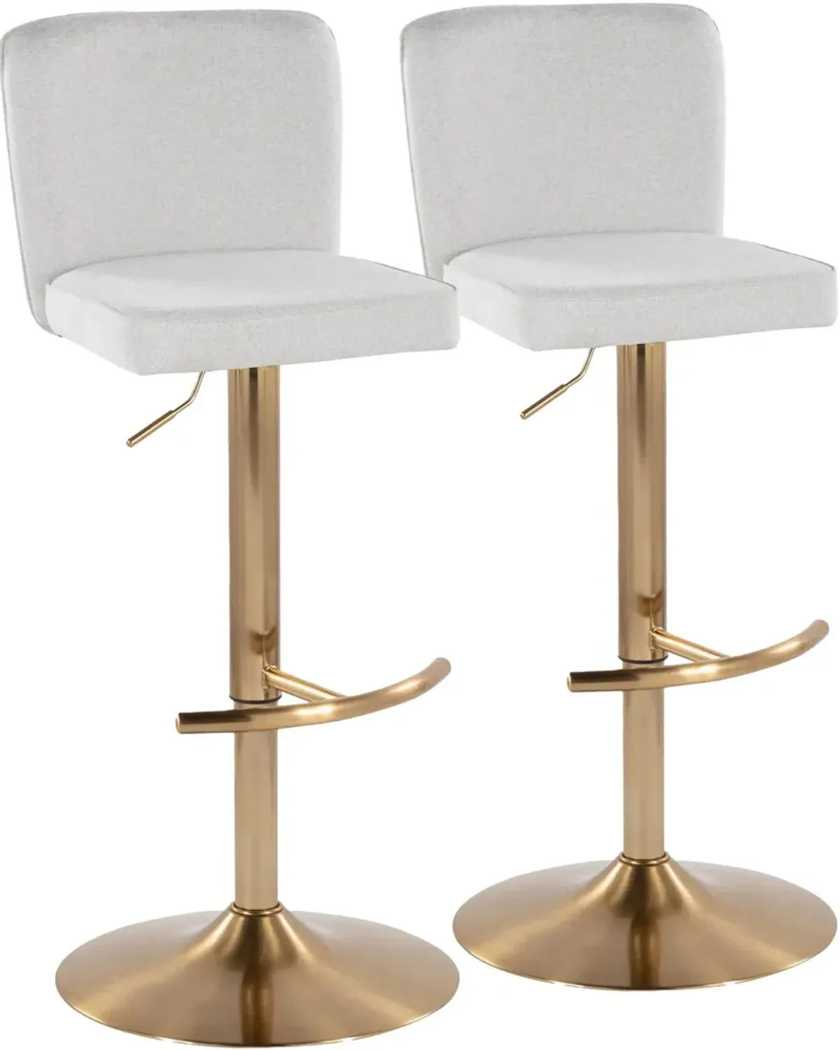 Robby Set of 2 Adjustable Swivel Bar Stools - White/Gold