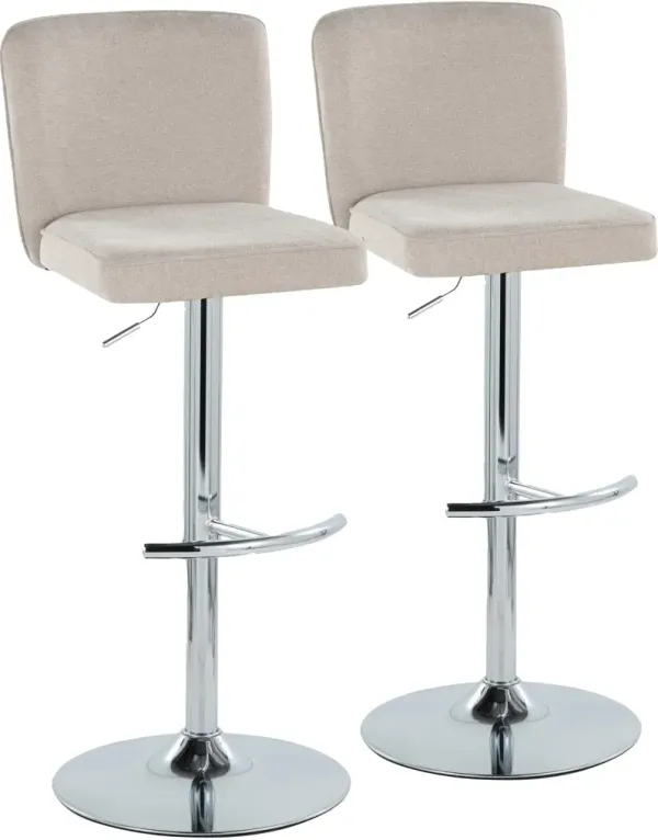 Robby Set of 2 Adjustable Swivel Bar Stools - Beige/Chrome