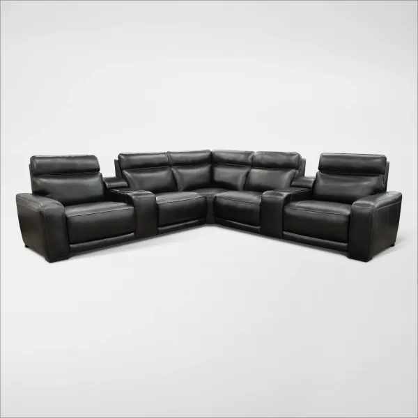 Summit Triple-Power 7-Piece Reclining Sectional with Immersive Sound and Two Consoles - Black