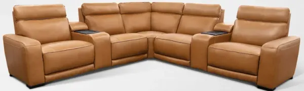 Summit Triple-Power 7-Piece Reclining Sectional with Immersive Sound and Two Consoles - Tan