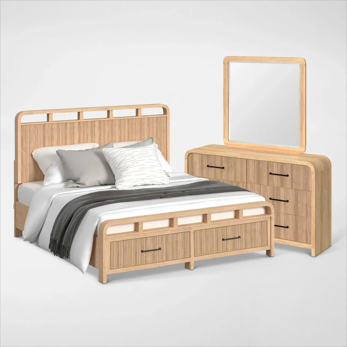 Monty 5-Piece Storage Bedroom Set with Dresser and Mirror - King
