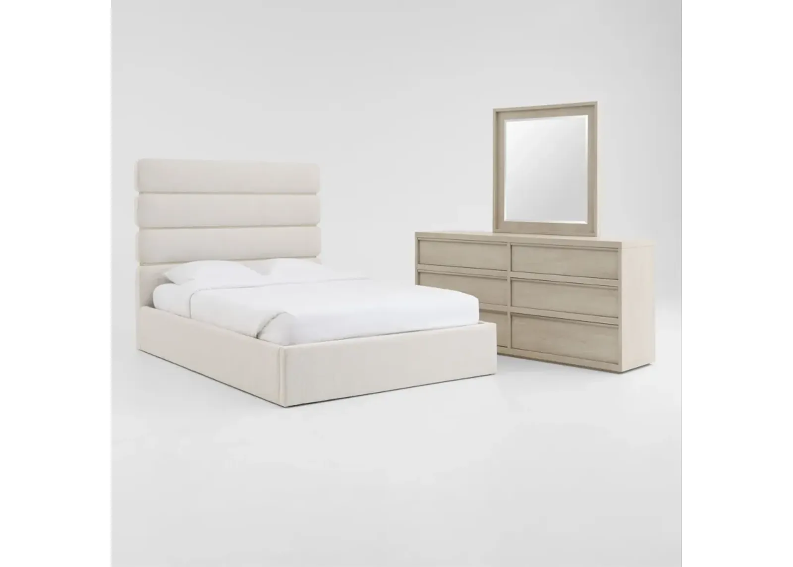 Artesia 5-Piece Upholstered Queen Bedroom Set with Dresser and Mirror