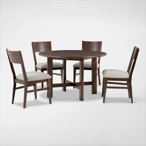 Boca Solid Wood Round Dining Table and 4 Dining Chairs - Brown