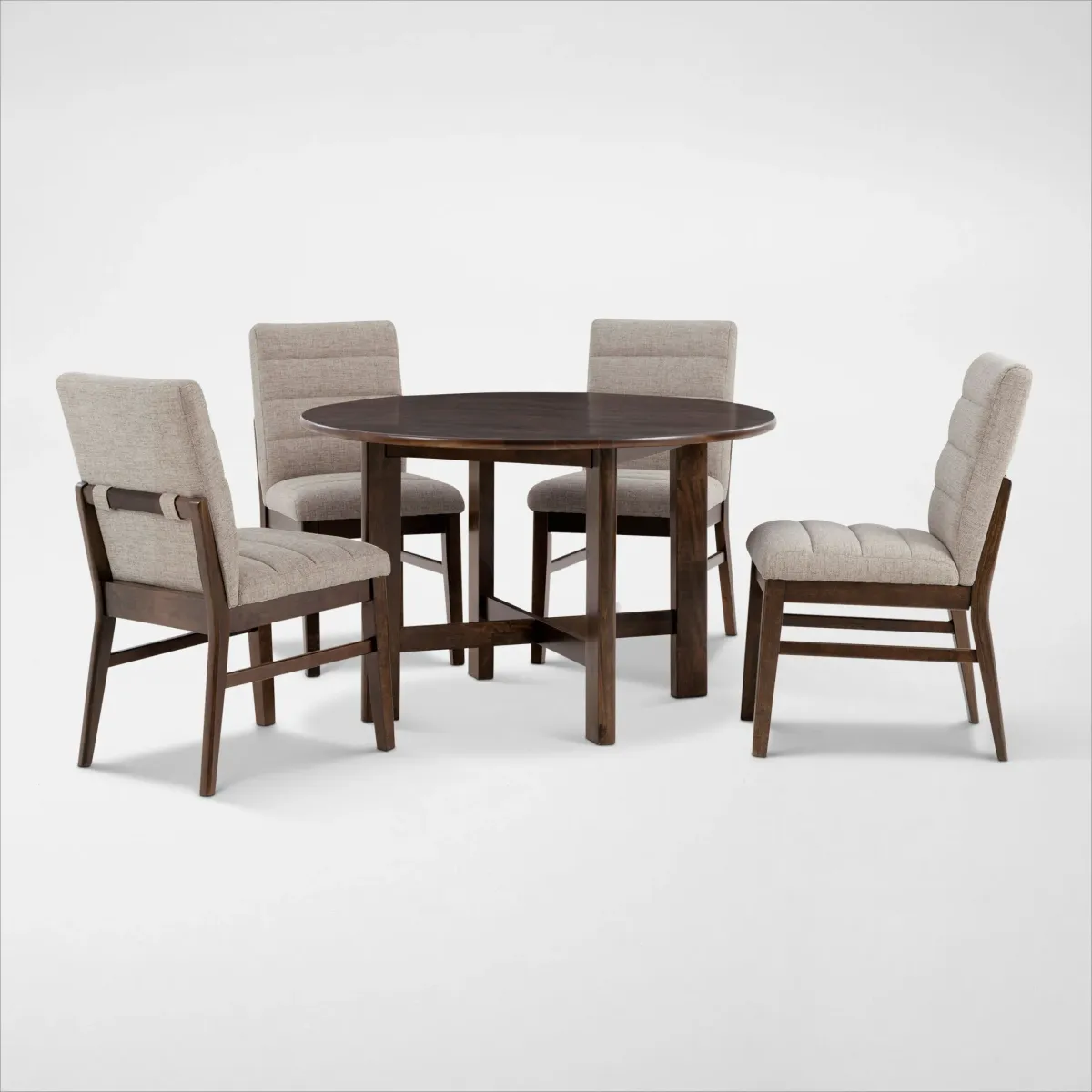 Boca Solid Wood Round Dining Table and 4 Upholstered Dining Chairs - Boca Brown