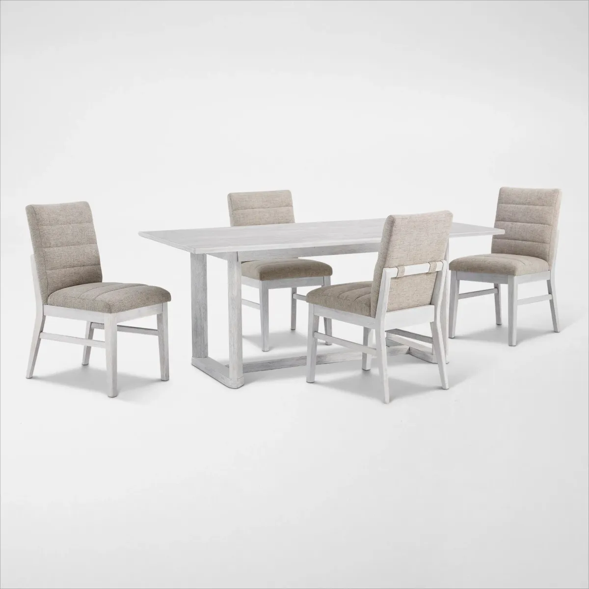 Boca Solid Wood Dining Table and 4 Upholstered Dining Chairs - White