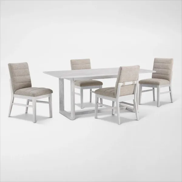 Boca Solid Wood Dining Table and 4 Upholstered Dining Chairs - Boca White
