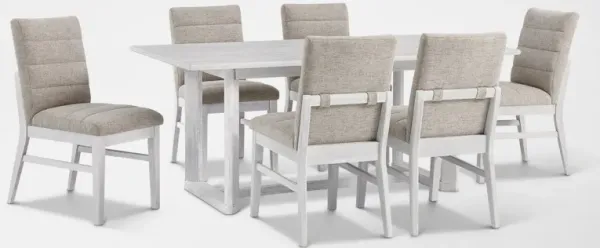 Boca Solid Wood Dining Table and 6 Upholstered Dining Chairs - White