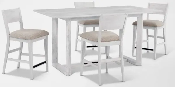 Boca Solid Wood Counter-Height Dining Table and 4 Stools - White