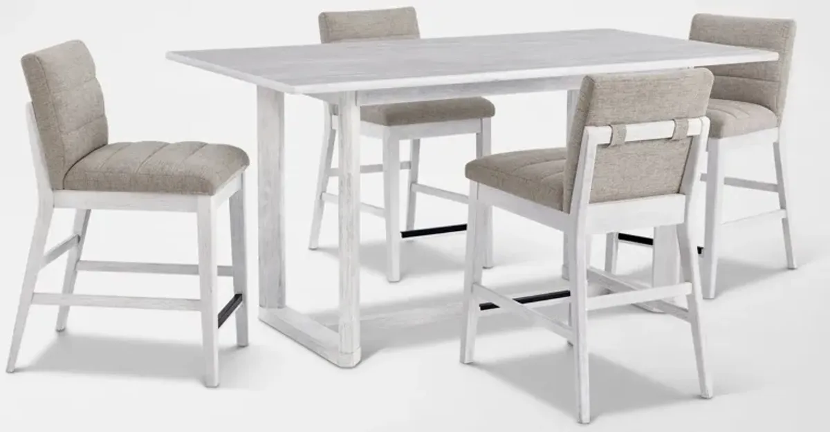 Boca Counter-Height Dining Table and 4 Upholstered Stools - Boca White