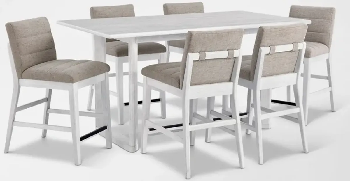 Boca Solid Wood Counter-Height Dining Table and 6 Upholstered Stools - Boca White