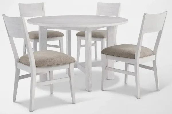 Boca Solid Wood Round Dining Table and 4 Dining Chairs - White
