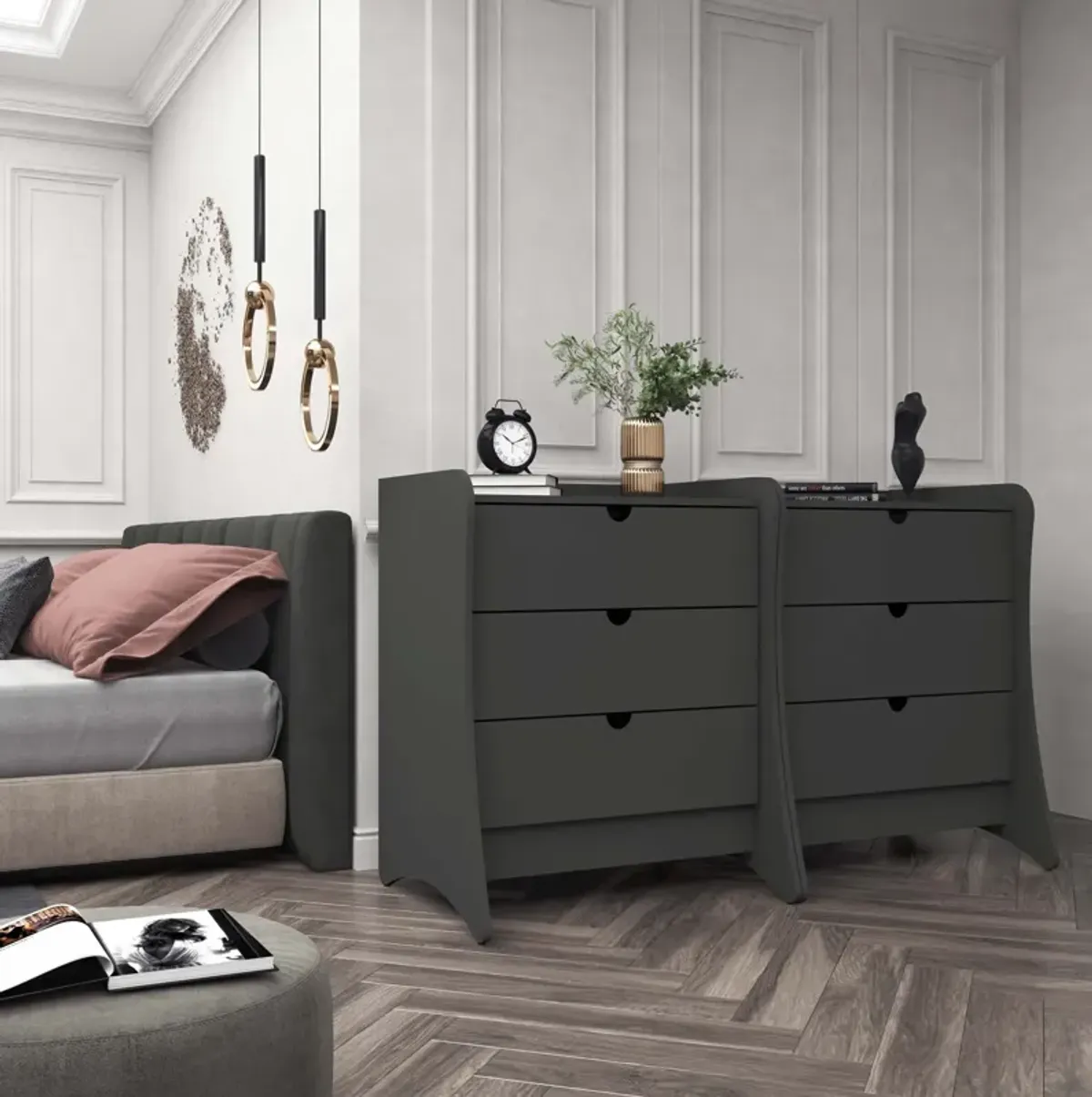 Mulberry 3-Drawer Dresser Set - Gray