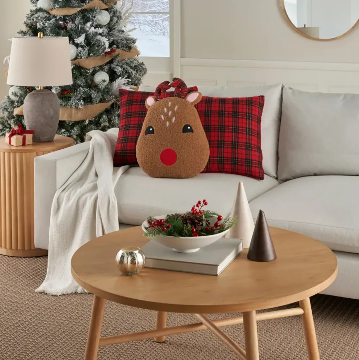 Plaid Reindeer Accent Pillow Set