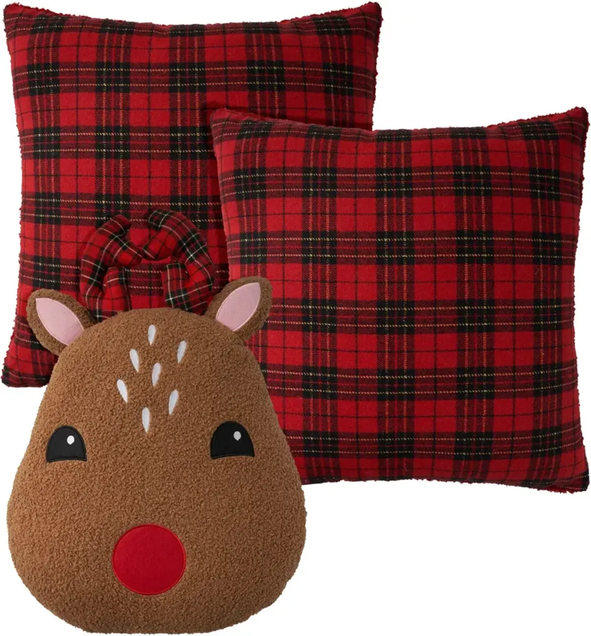 Plaid Reindeer Accent Pillow Set