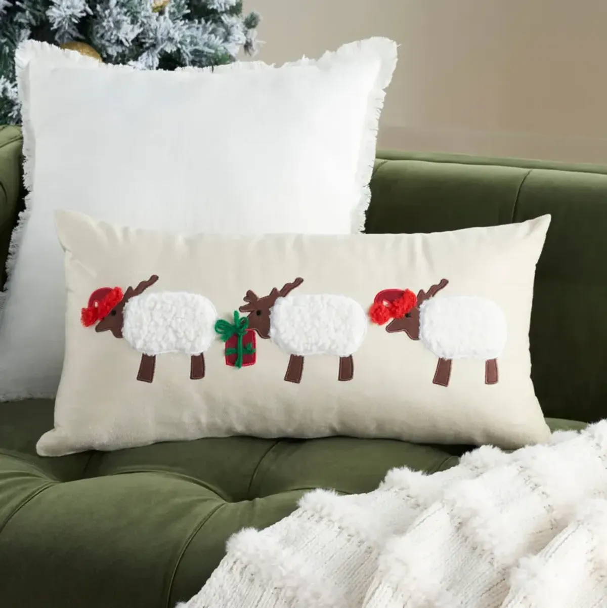 Festive Reindeer 12" x 24" Accent Pillow